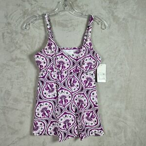 Swim Solutions Womens Size 14 Magenta Medallion Underwire Tankini Top Swimwear